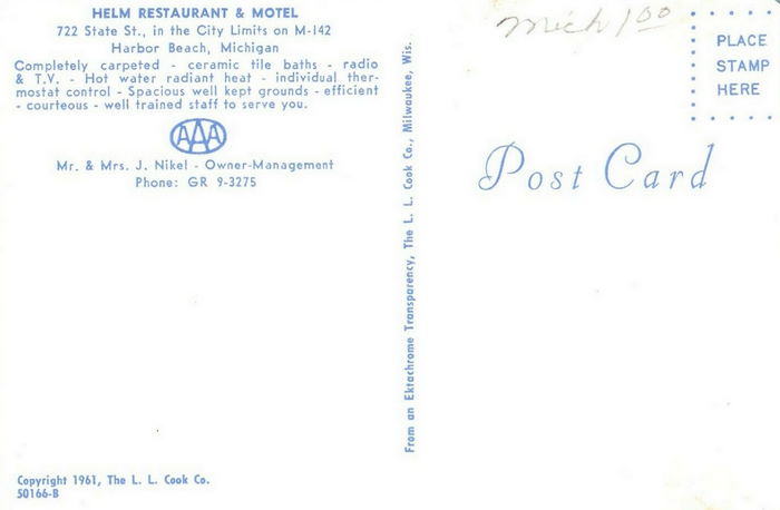 Helm Restaurant and Motel (Harbor Beach Inn) - Old Postcard